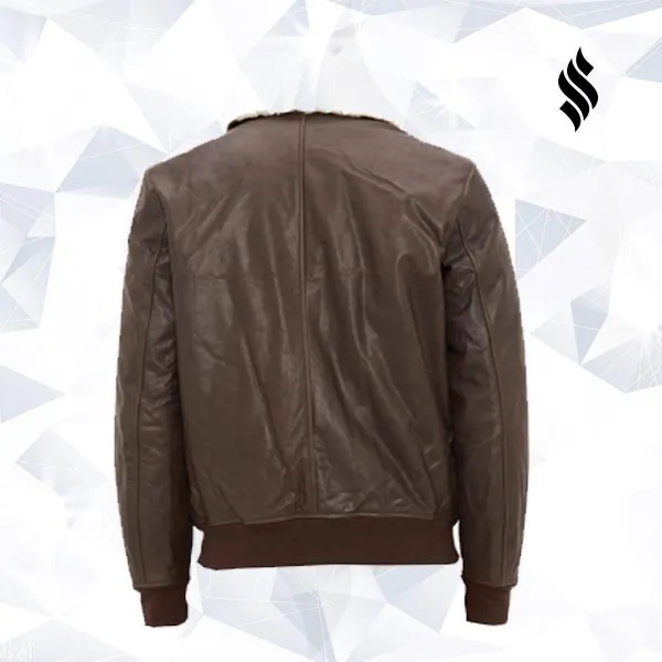 Aviator leather jacket with removable-collar