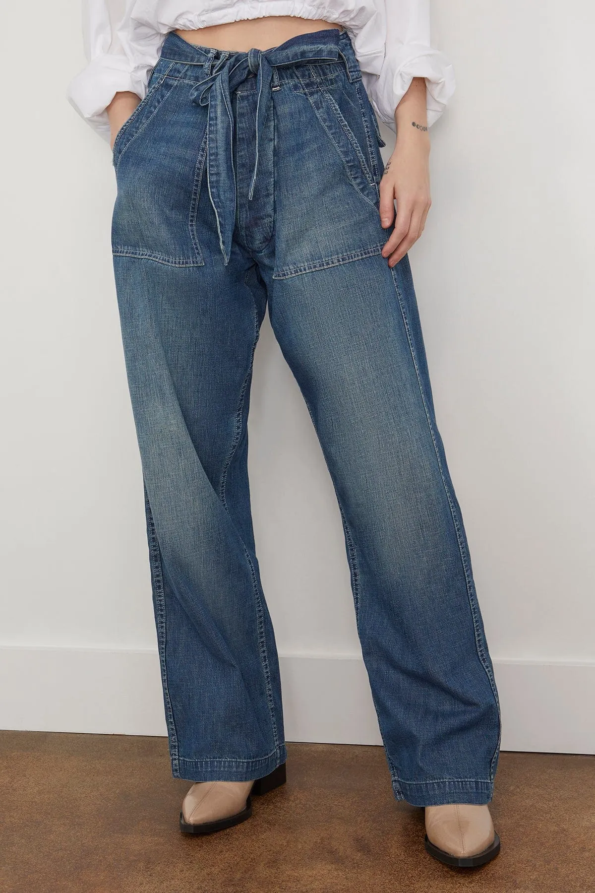 Belted Venti Utility Pants in Windsor Blue