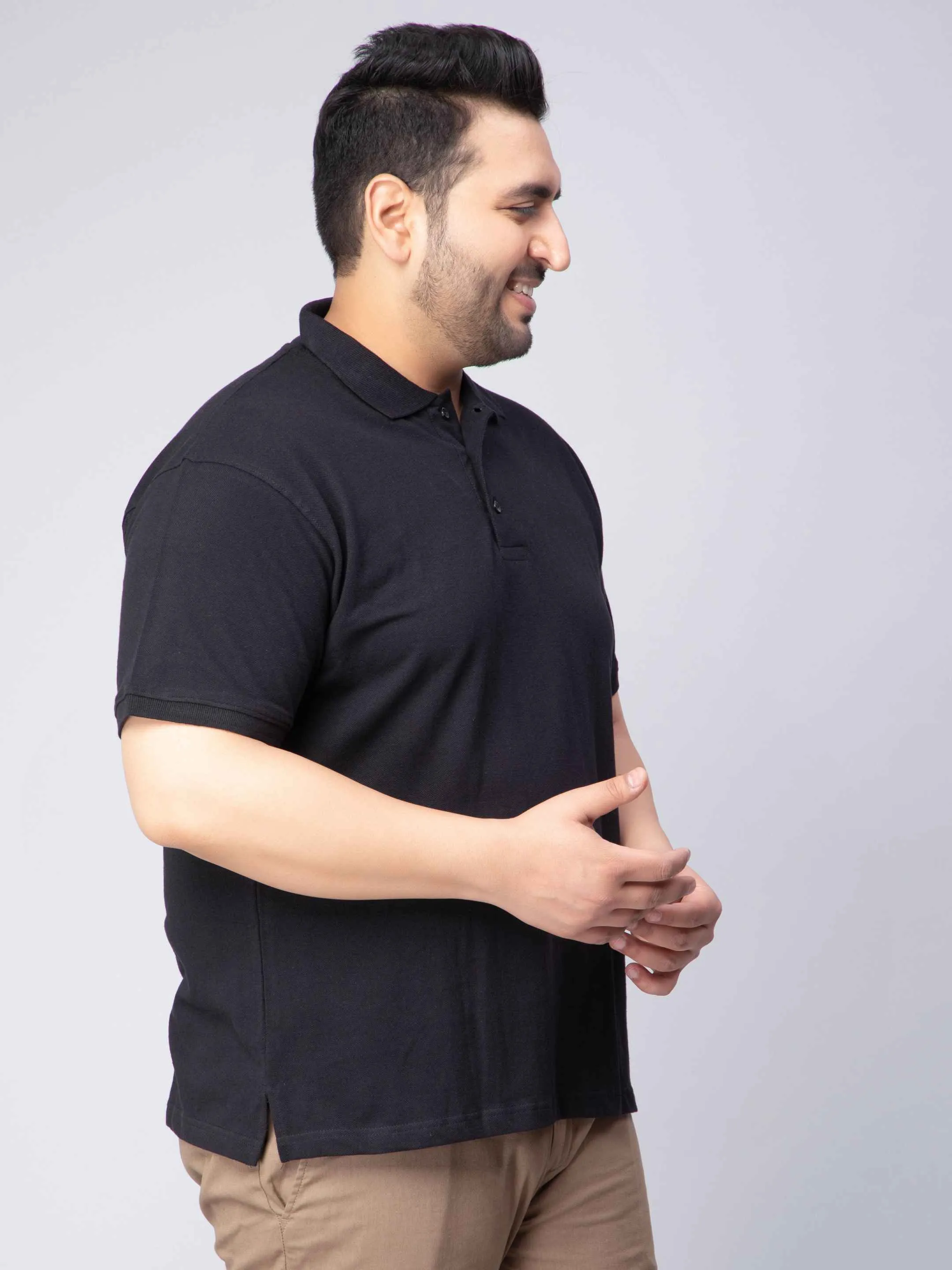 Black Solid Unisex Plus Size Polo T-shirt