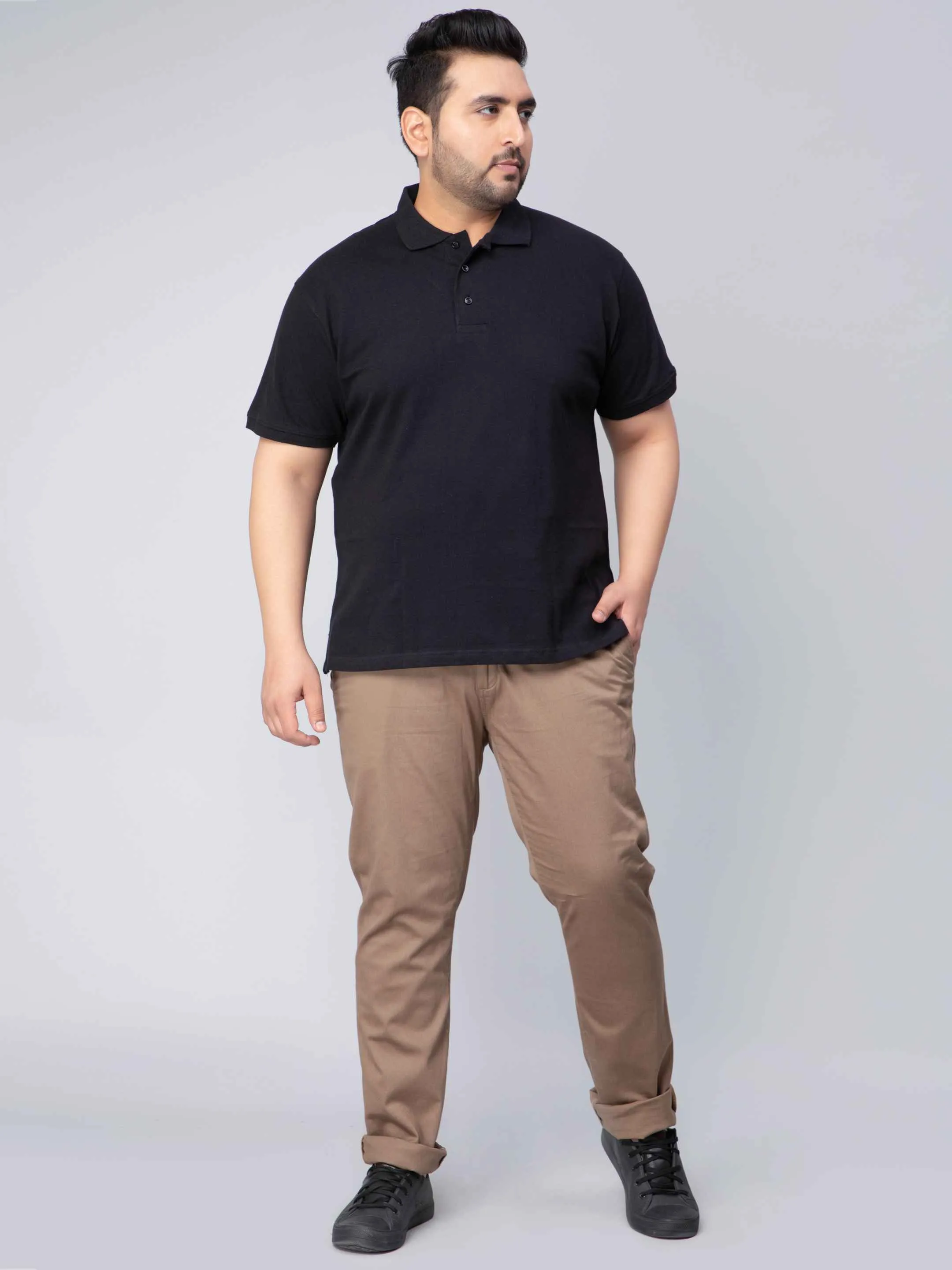 Black Solid Unisex Plus Size Polo T-shirt