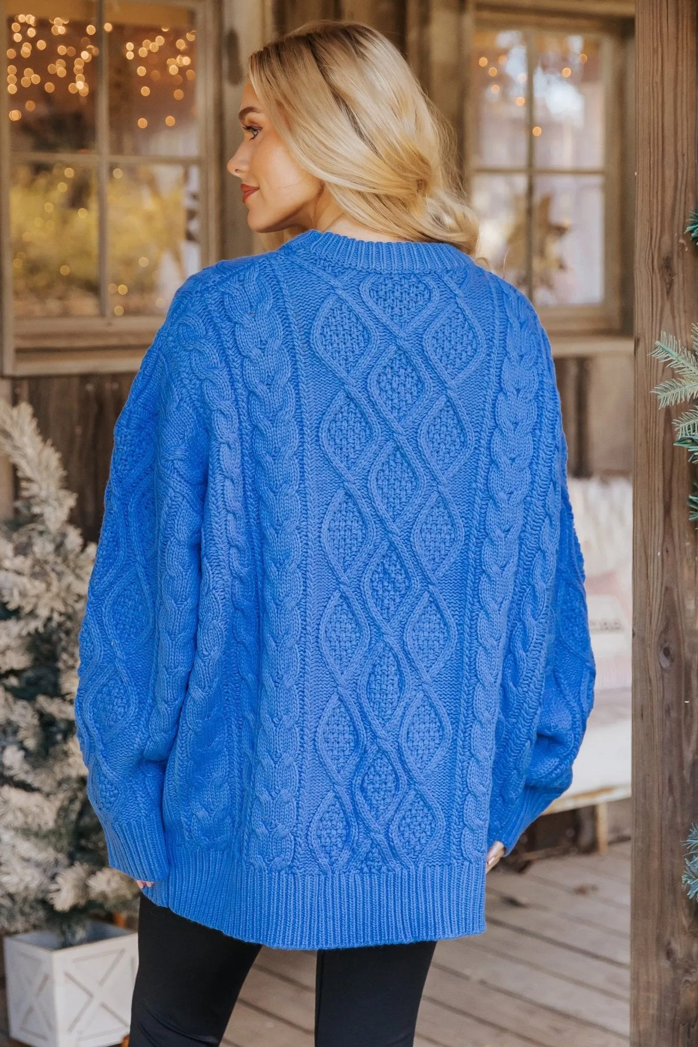 Blue Oversized Cable Knit Sweater