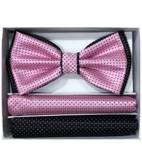 Brand Q Men's Pink and Black dots satin fancy bowtie and pocket square