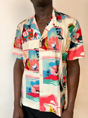 Carly Relaxed Abstract Beach Print Cuban Shirt