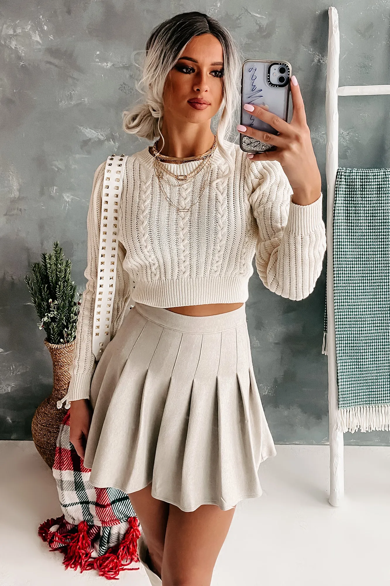 Chic Warmth Cropped Cable Knit Sweater (Ivory)