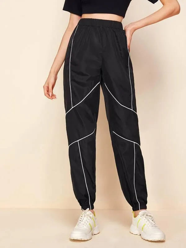 Contrast Piping Windbreaker Pants