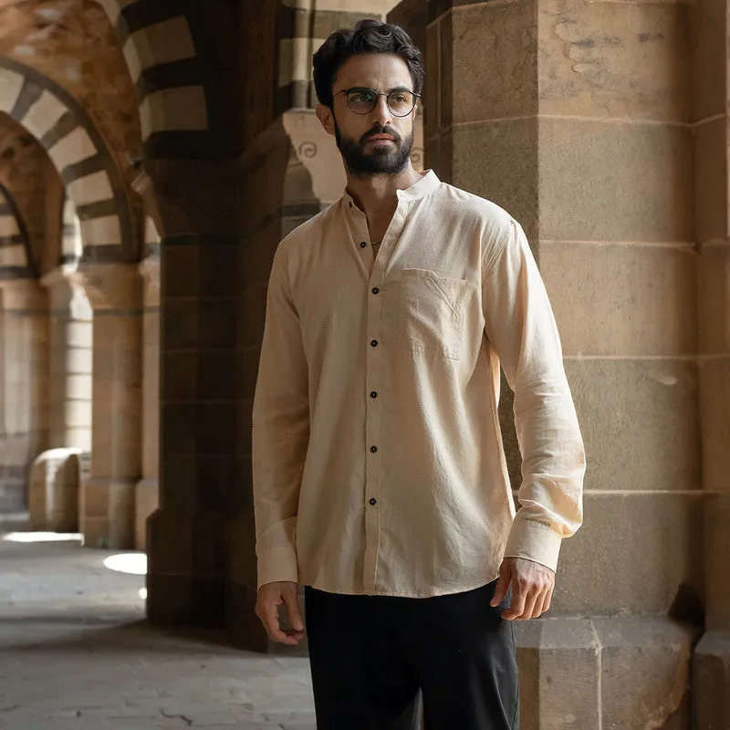 Cotton Mandarin Shirt for Men | Beige