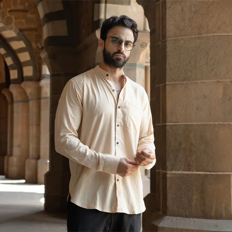 Cotton Mandarin Shirt for Men | Beige