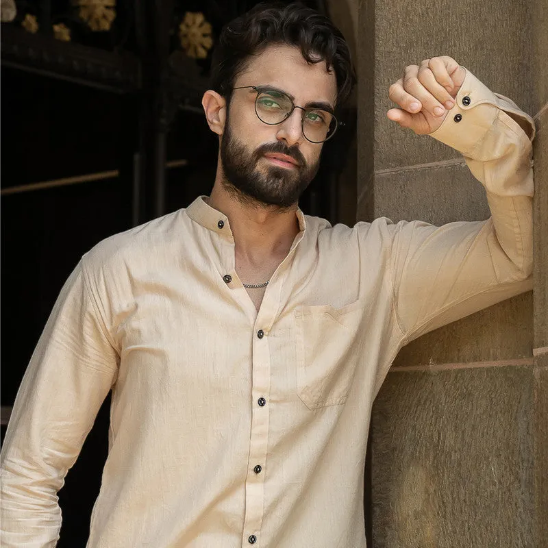 Cotton Mandarin Shirt for Men | Beige