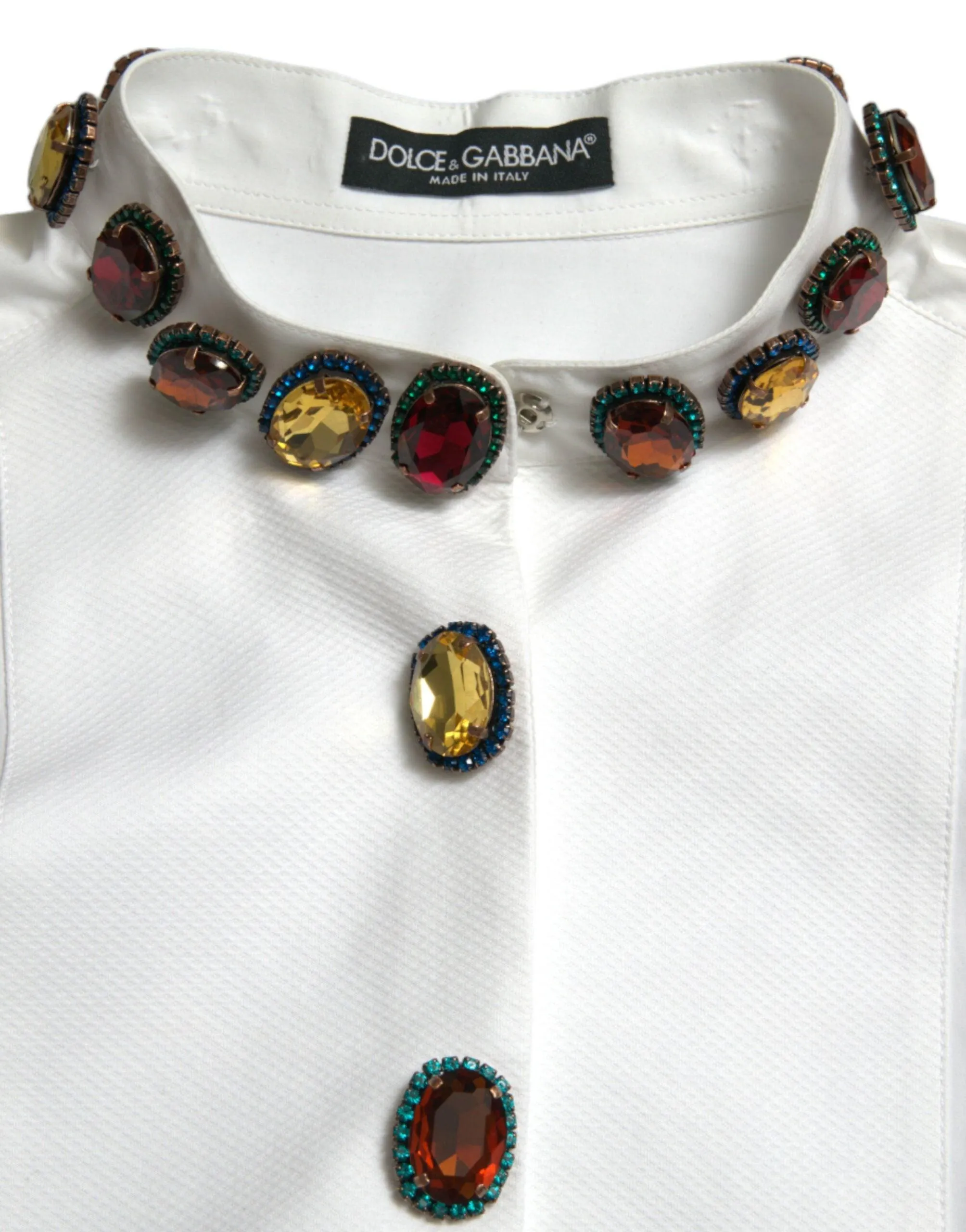 Dolce & Gabbana White Cotton Crystals Embellished Shirt Top