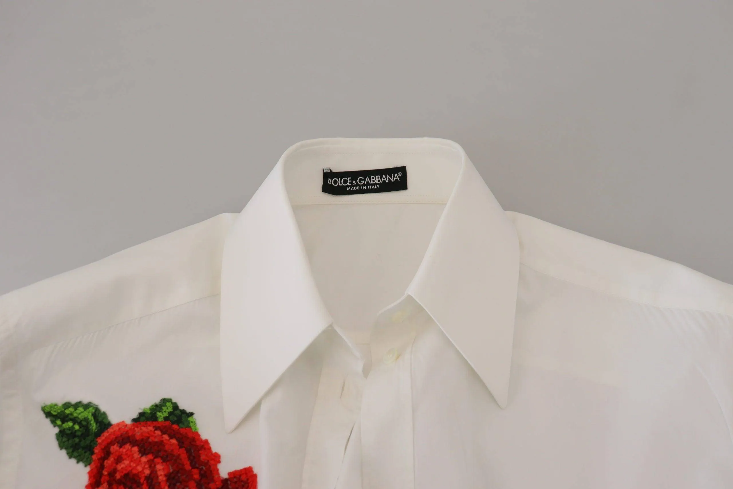 Dolce & Gabbana White Cotton Flower Embroidery Shirt Top