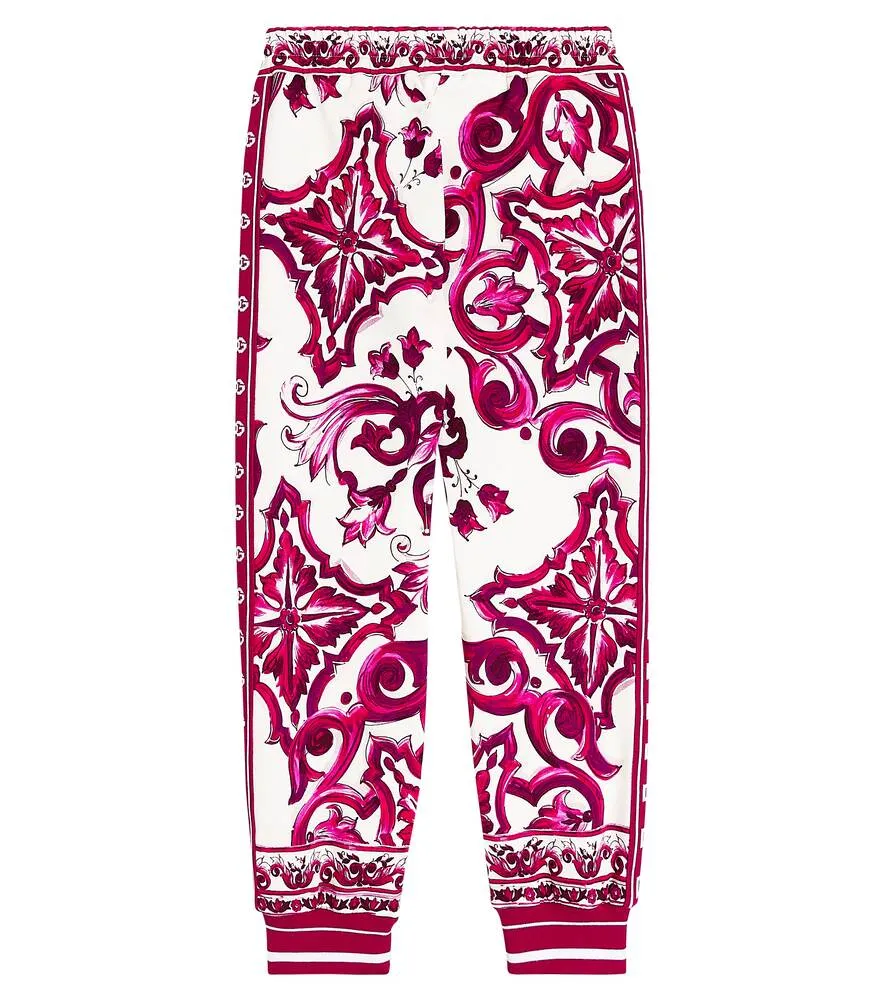 Dolce&Gabbana cotton sweatpants with majolica print, pink