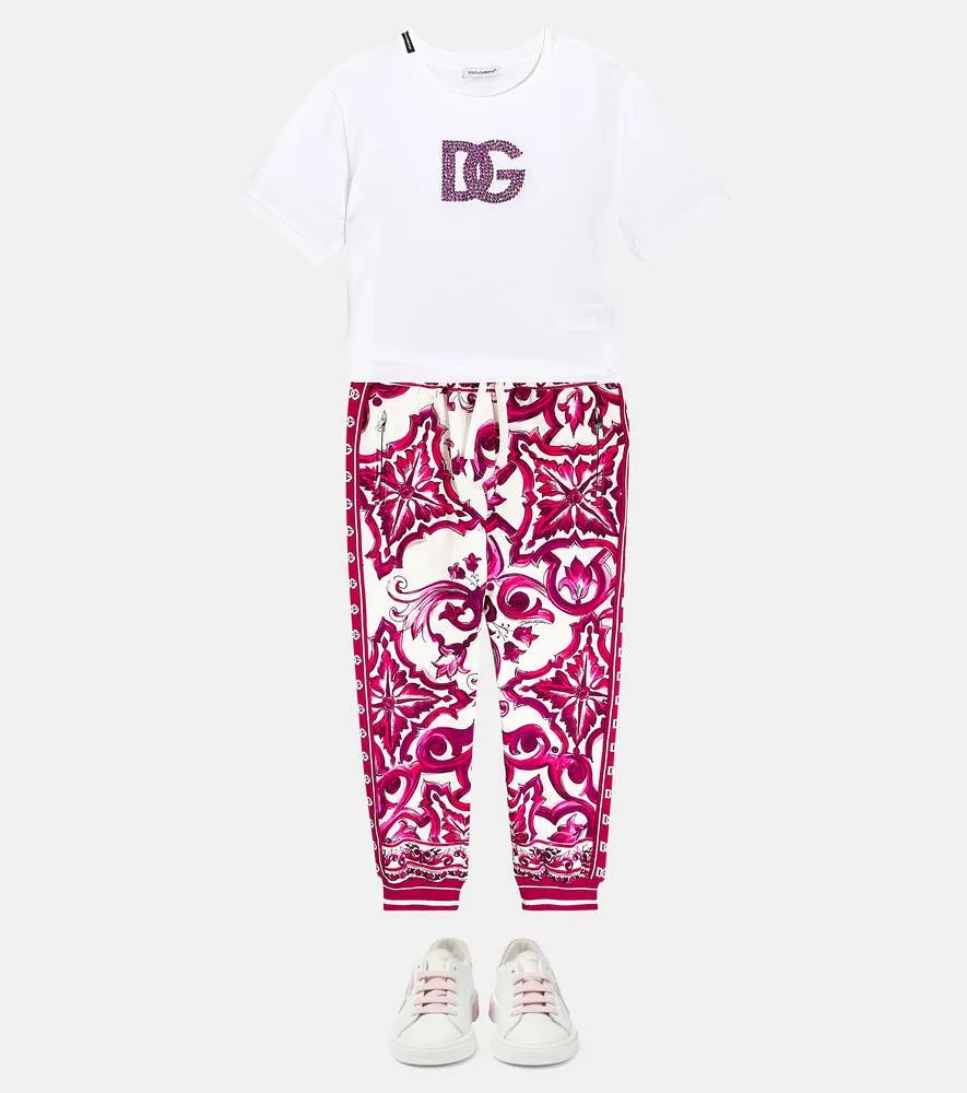 Dolce&Gabbana cotton sweatpants with majolica print, pink