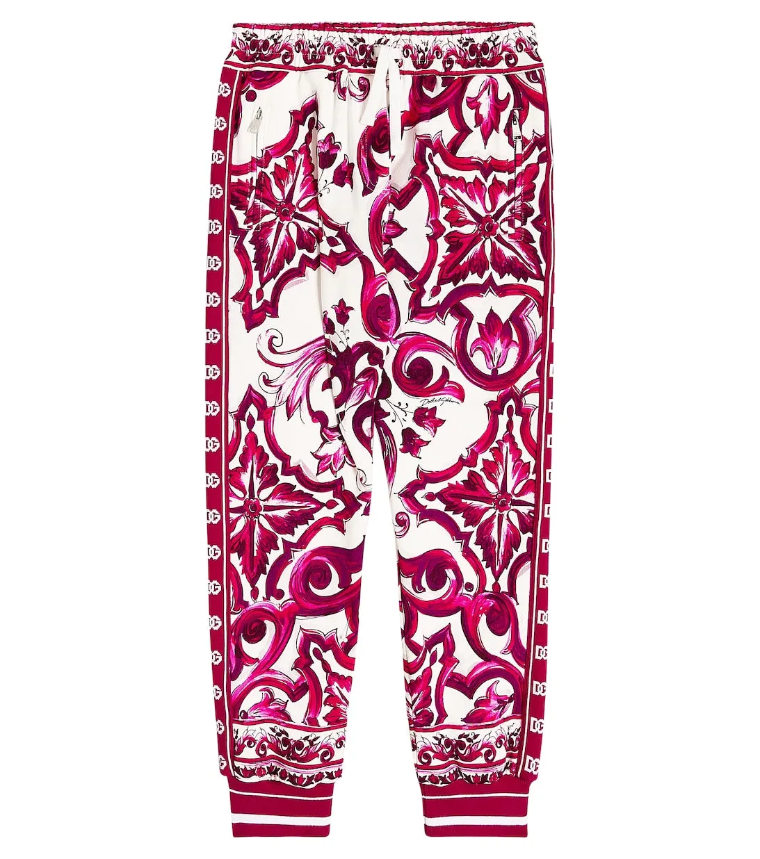 Dolce&Gabbana cotton sweatpants with majolica print, pink