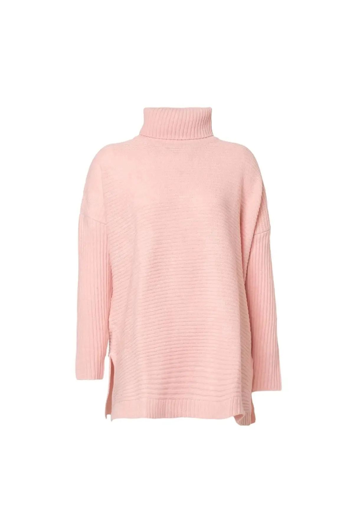 dustyy Rose Wool Fabiana Rib Detailed Turtleneck Long Sleeve Women's Sweater