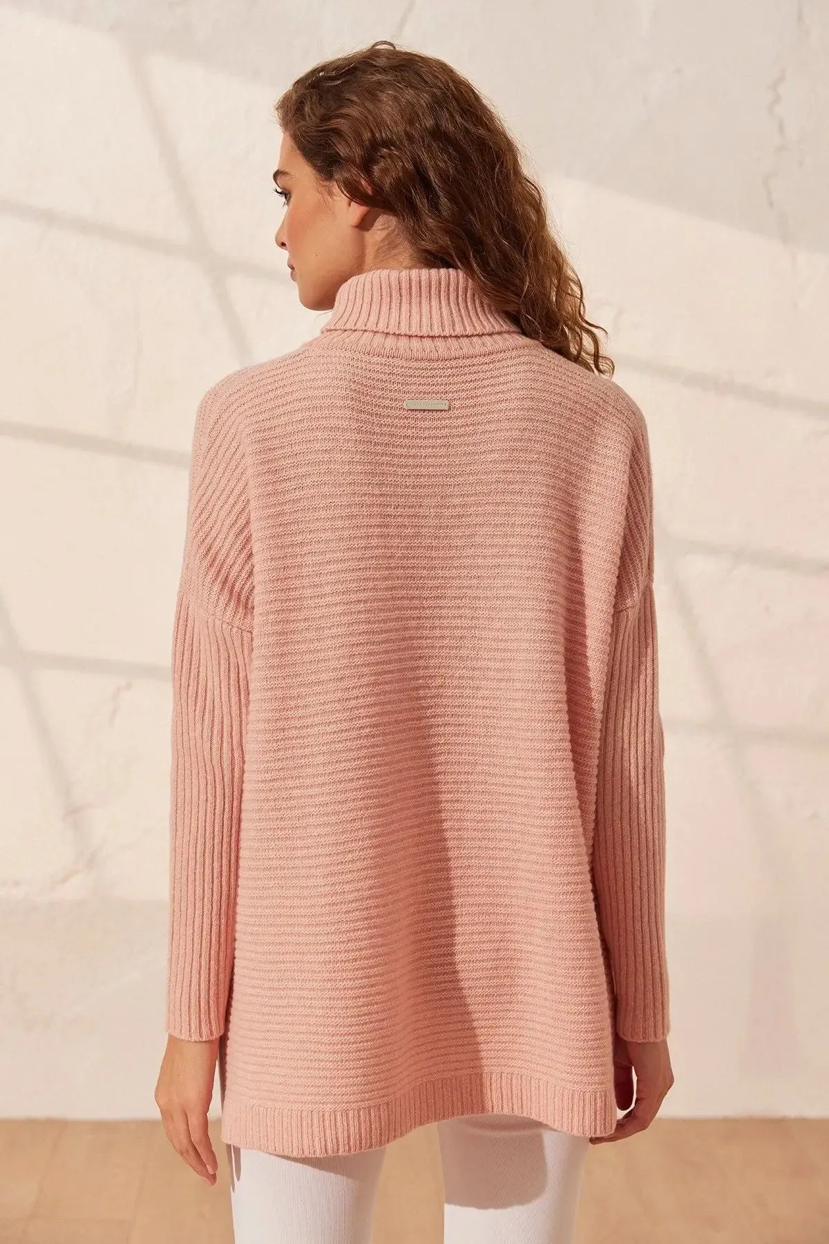 dustyy Rose Wool Fabiana Rib Detailed Turtleneck Long Sleeve Women's Sweater