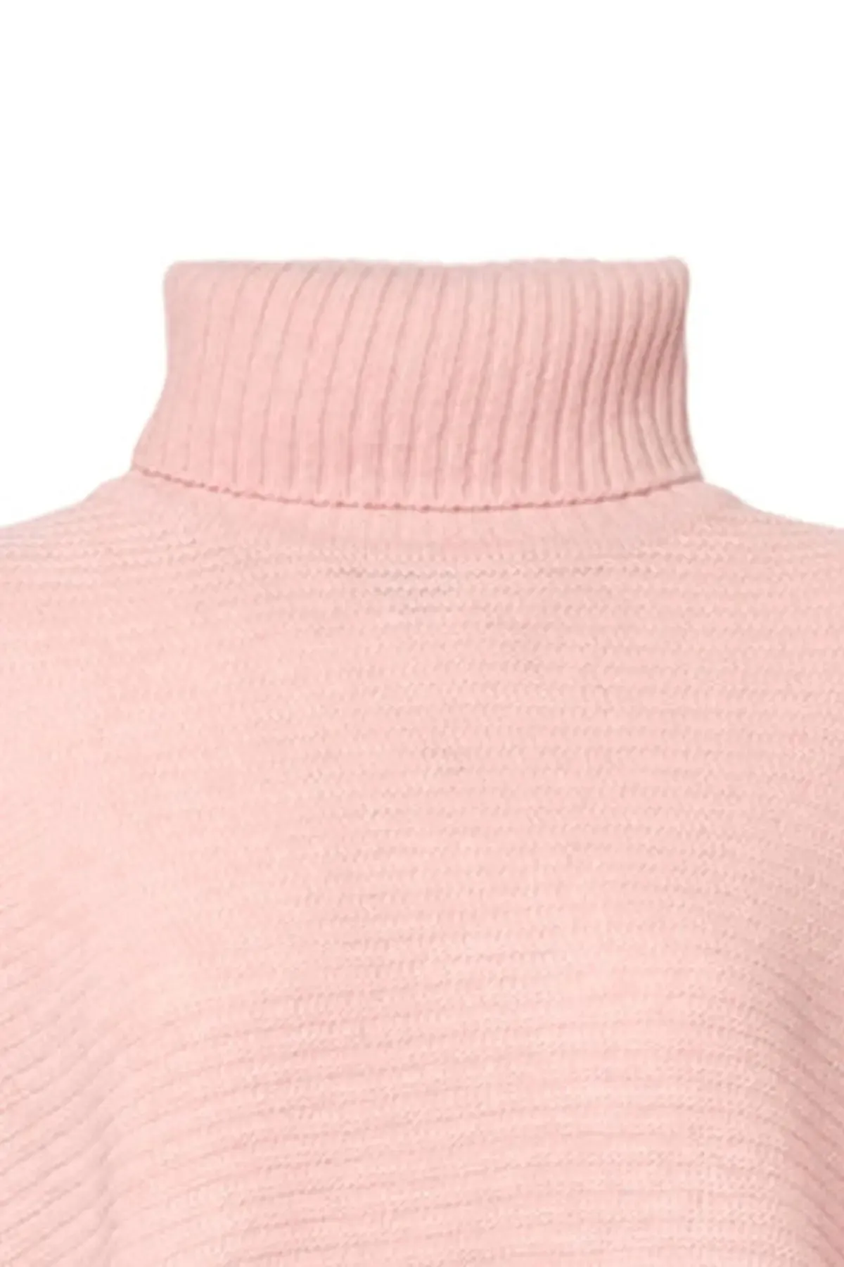 dustyy Rose Wool Fabiana Rib Detailed Turtleneck Long Sleeve Women's Sweater