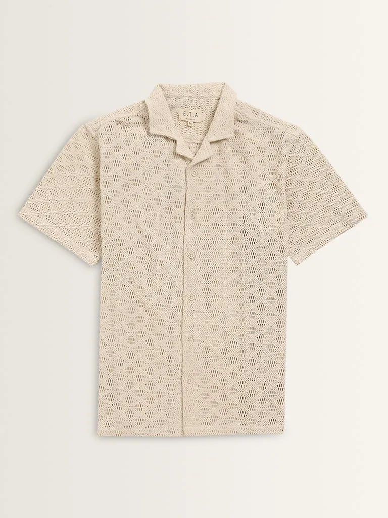 ETA Beige Crochet Detailed Relaxed-Fit Cotton Shirt