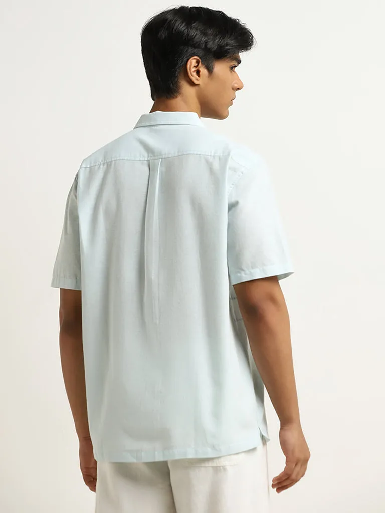 ETA Light Blue Embroidered Relaxed-Fit Cotton Blend Shirt