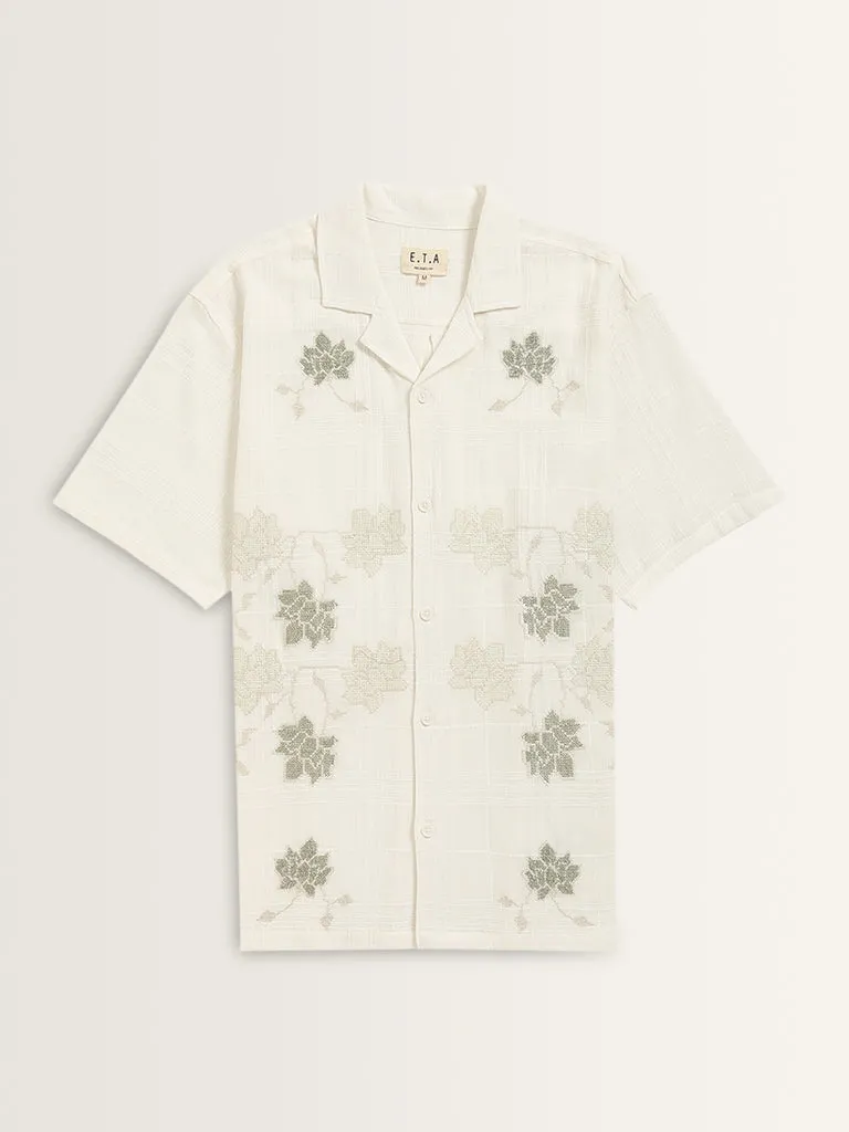 ETA White Floral Embroidered Relaxed-Fit Cotton Shirt