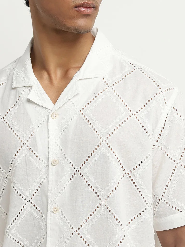 ETA White Schiffli Design Relaxed-Fit Cotton Shirt