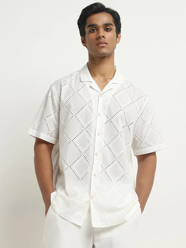 ETA White Schiffli Design Relaxed-Fit Cotton Shirt