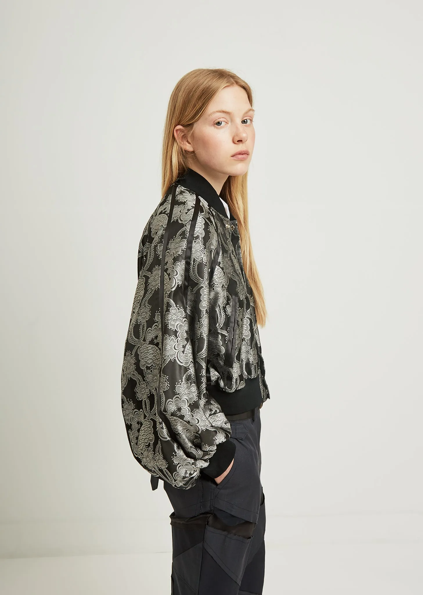 Flower Pattern Jacquard Bomber Jacket