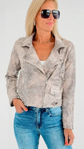 Foiled Vegan Suede Moto Jacket-Blush