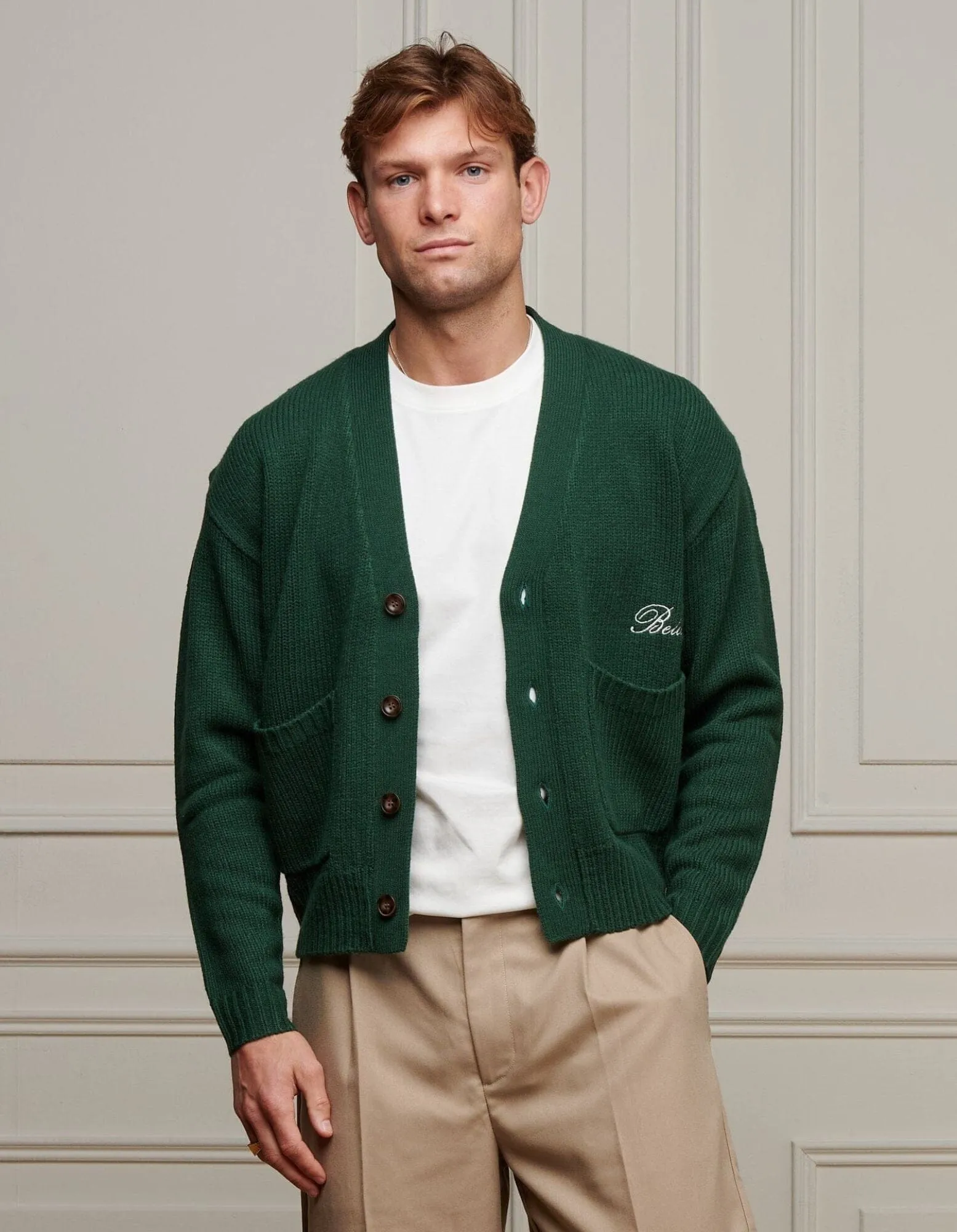 Green Relaxed Fit Knitted Cardigan