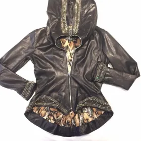 Hoss Couture Women's Swarovski Lambskin Studded Moto Jacket