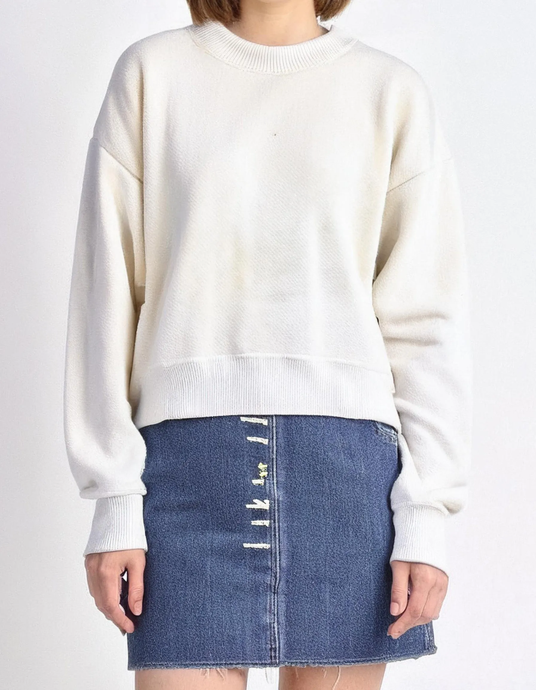 Ivory Cable Knit Crewneck Sweater