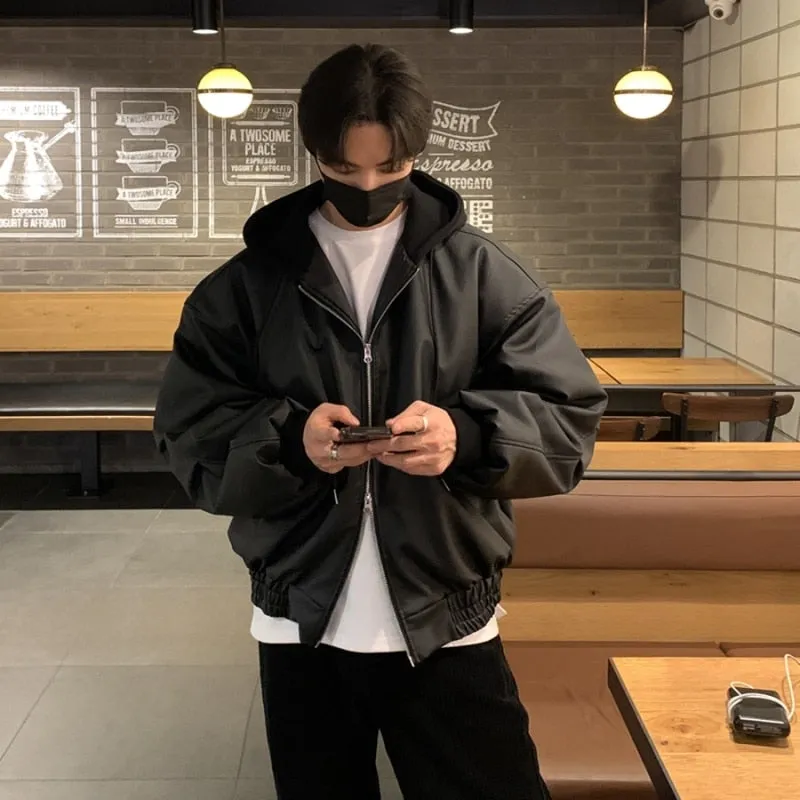 [Korean Style] Black Hooded Bomber Jackets