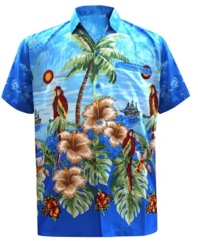 LA LEELA Shirt Casual Button Down Short Sleeve Beach Shirt Men Aloha Pocket Shirt Blue_W356