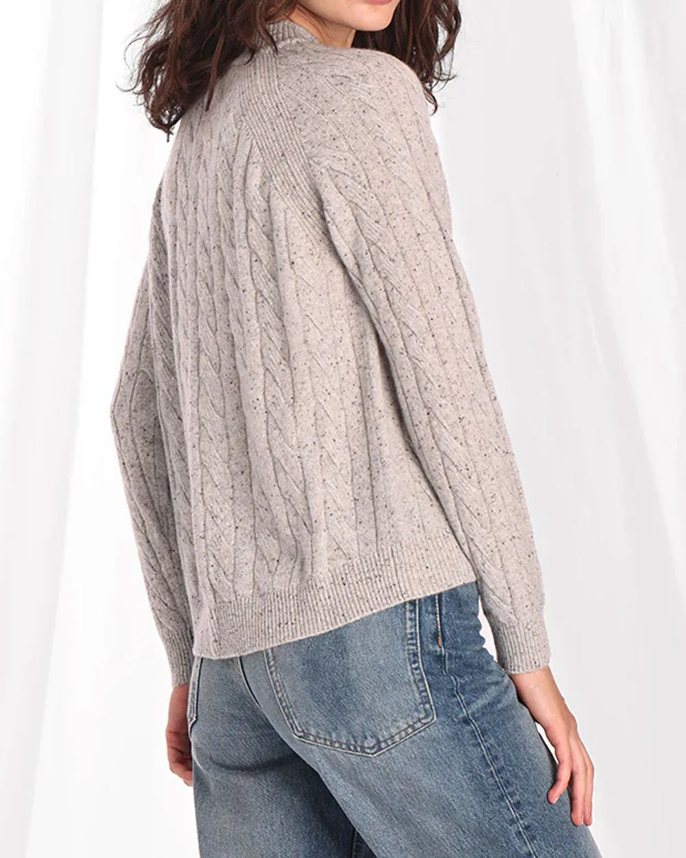 Light Grey Mock Neck Cable Knit Sweater