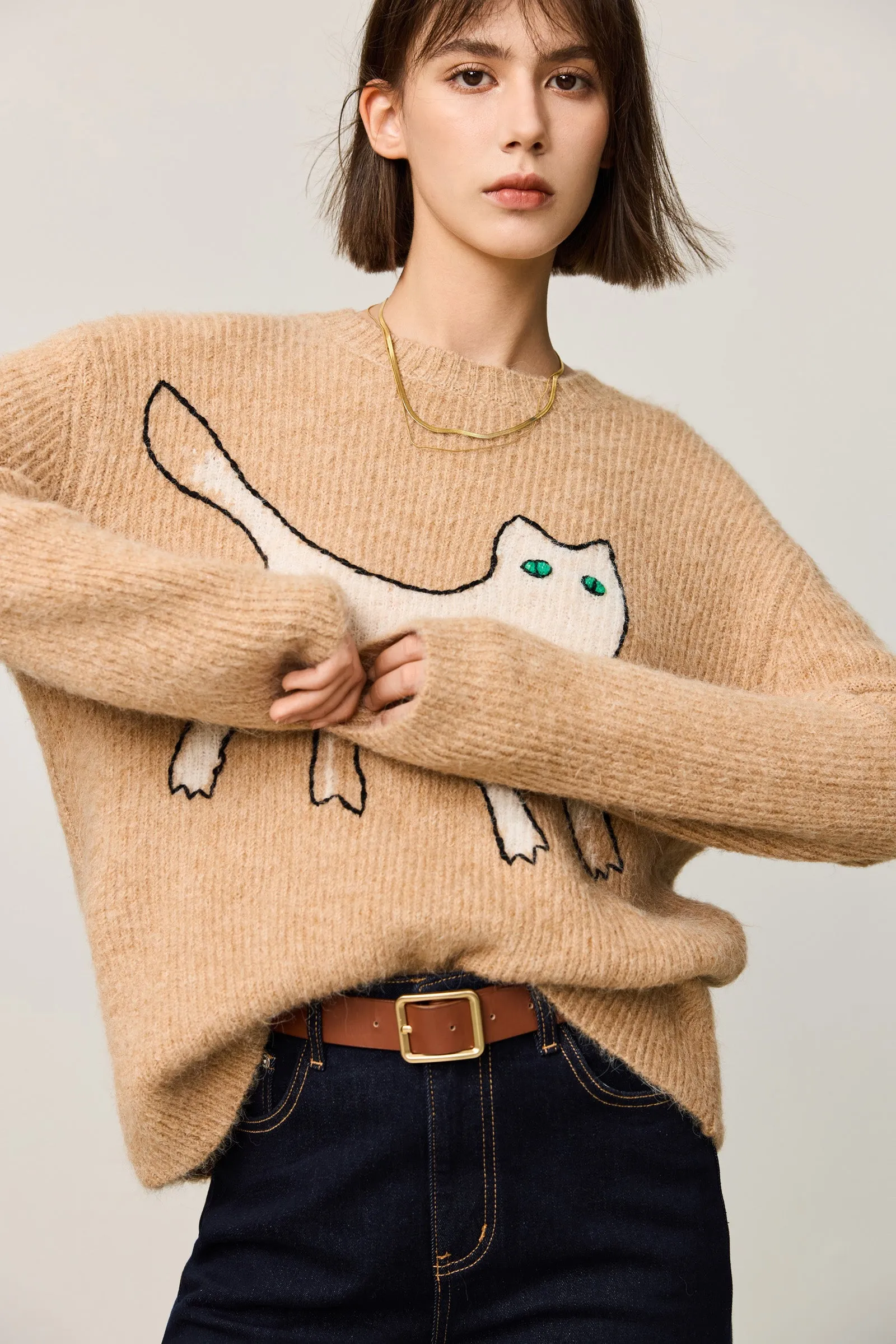 LILY Everyday Wear Cozy Cat Knit Sweater