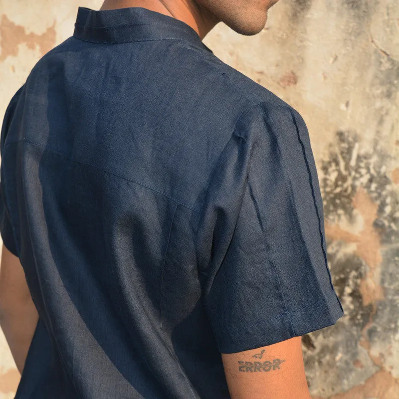 Linen Shirt for Men | Half Sleeves | Navy Blue