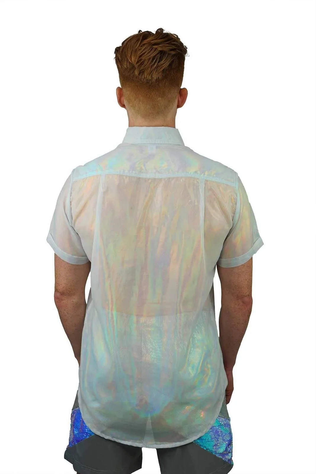 Mens Holographic Button Up Shirt - White