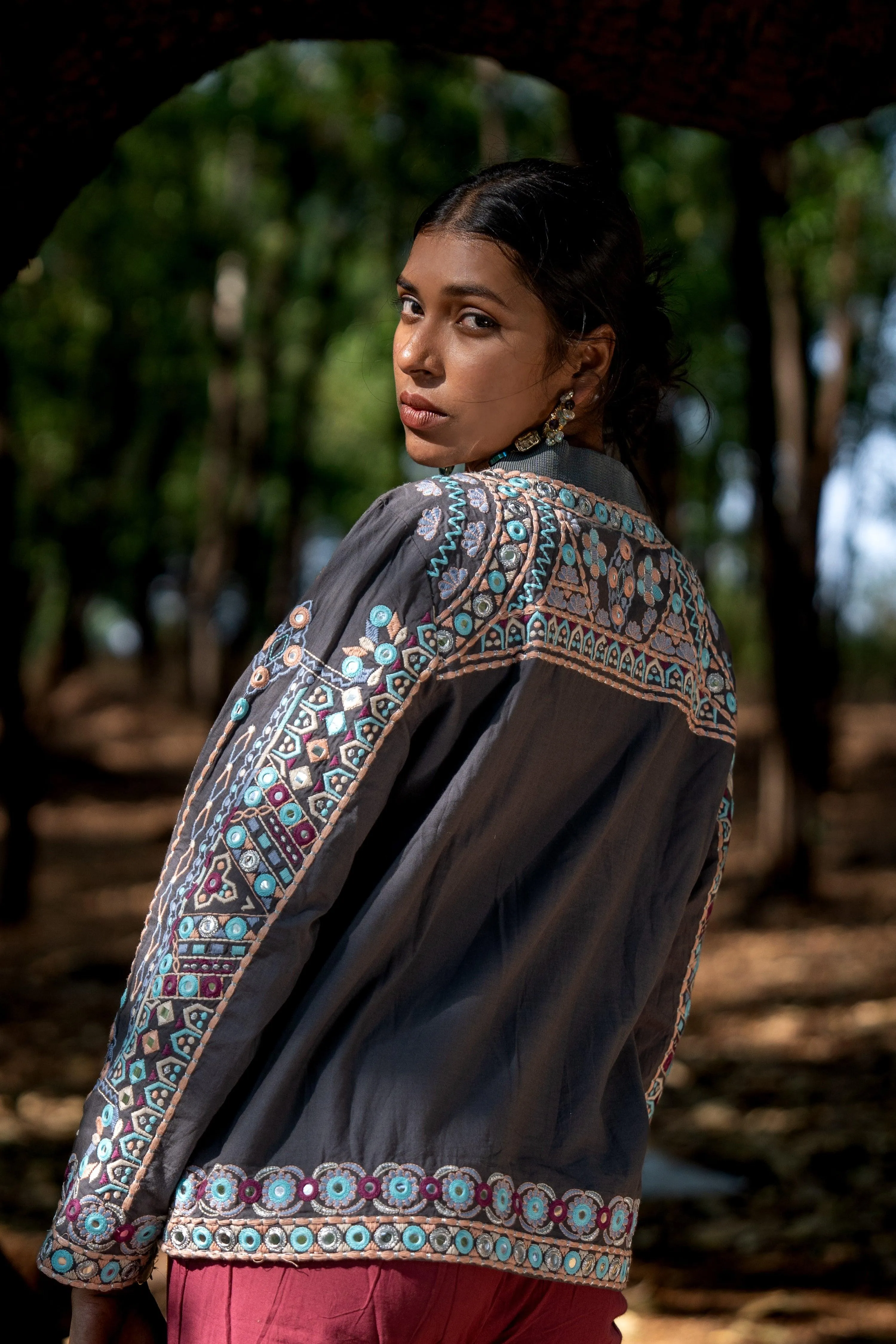 Multicolored Embroidered Cotton Bomber Jacket