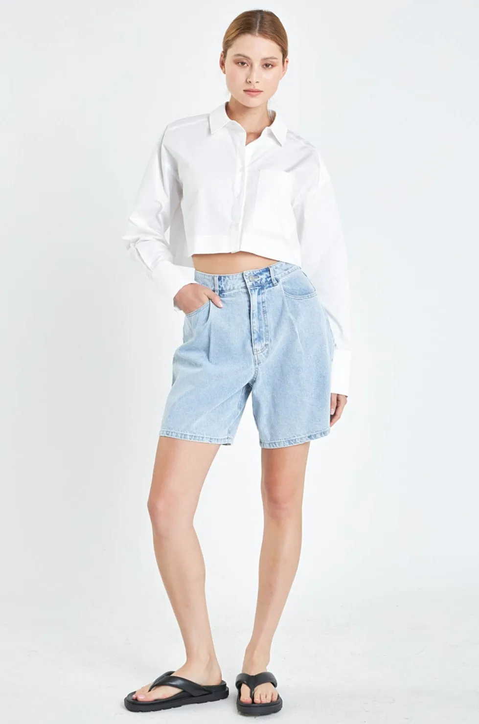 Oversized Cropped Shirts with Pocket