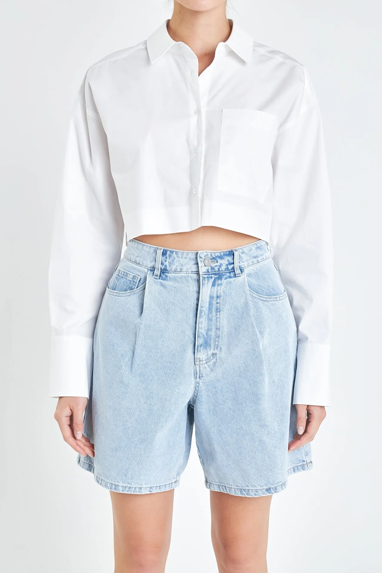 Oversized Cropped Shirts with Pocket