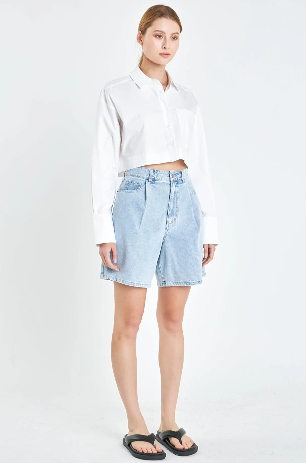 Oversized Cropped Shirts with Pocket