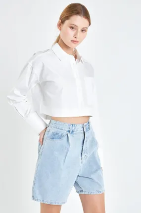 Oversized Cropped Shirts with Pocket