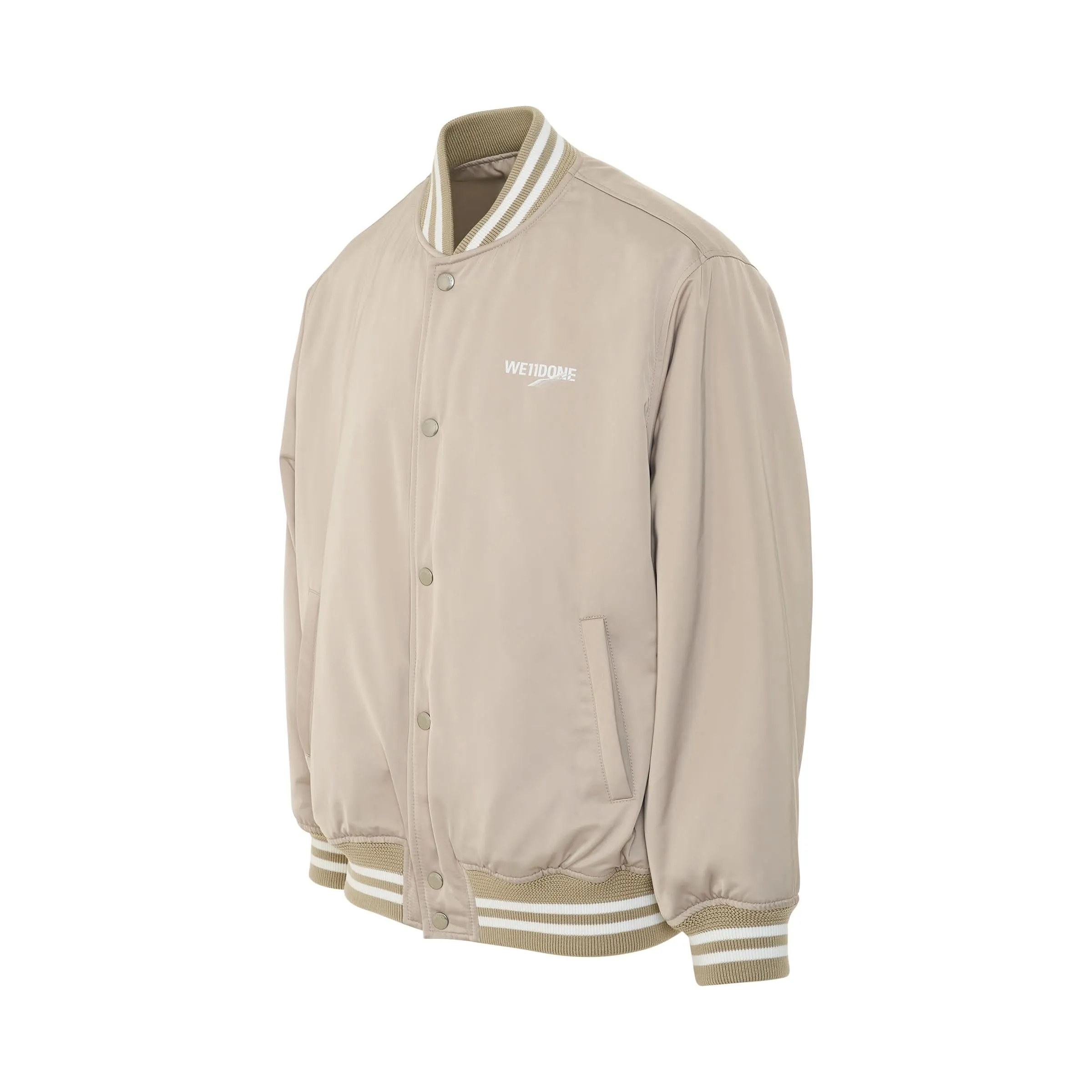 Oversized WD Logo Print Satin Bomber Jacket in Beige