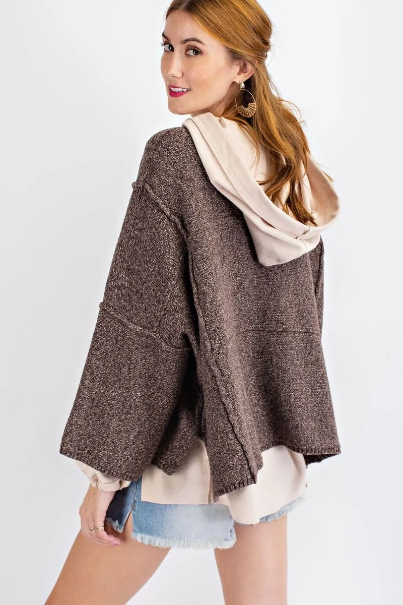 Oversized wide sleeve sweater with rounded neckline