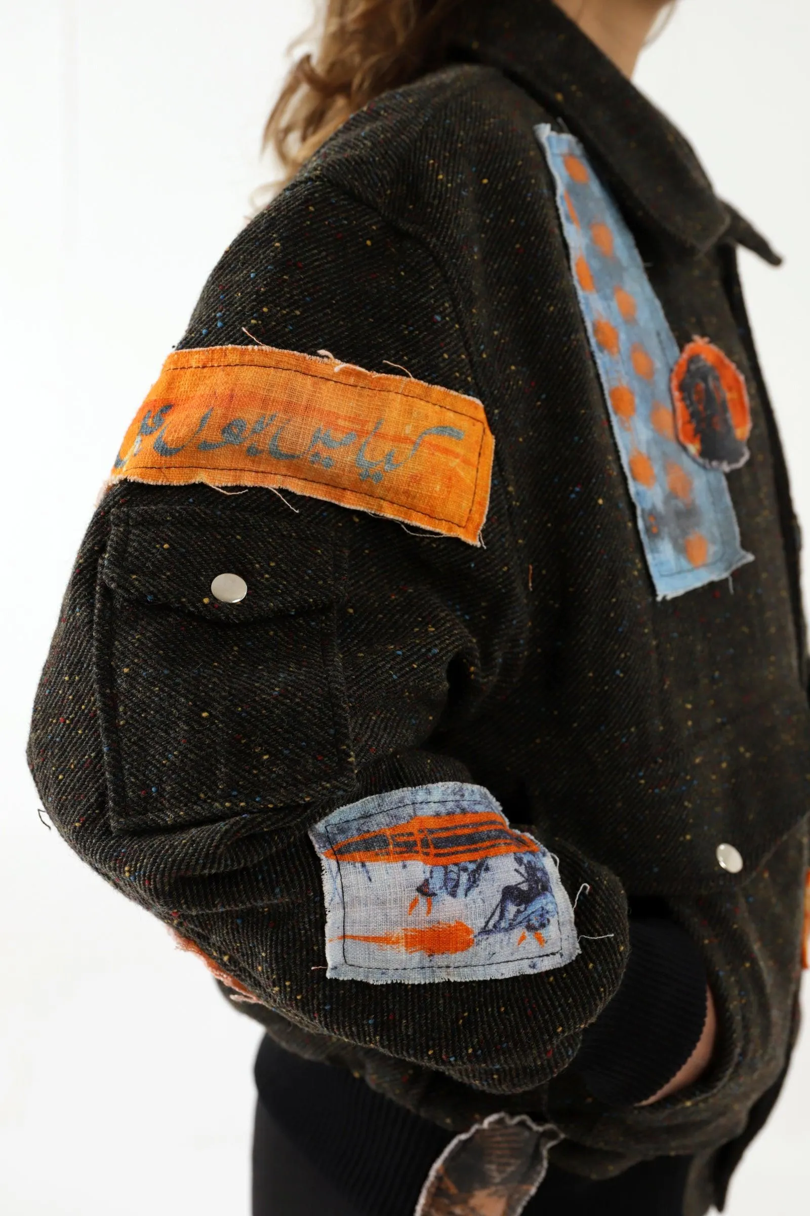 PATCHWORK HANDWOVEN BOMBER JACKET