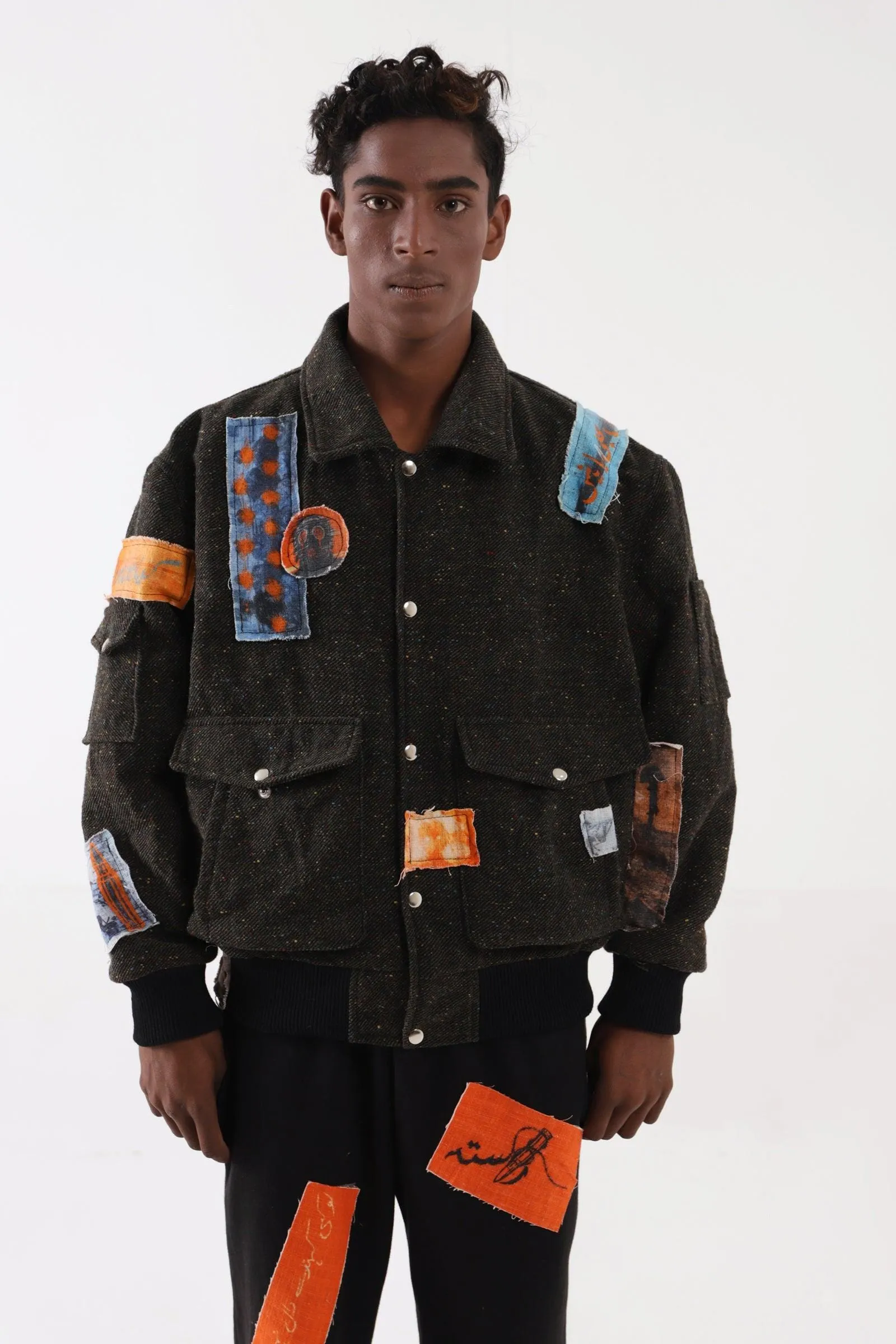 PATCHWORK HANDWOVEN BOMBER JACKET