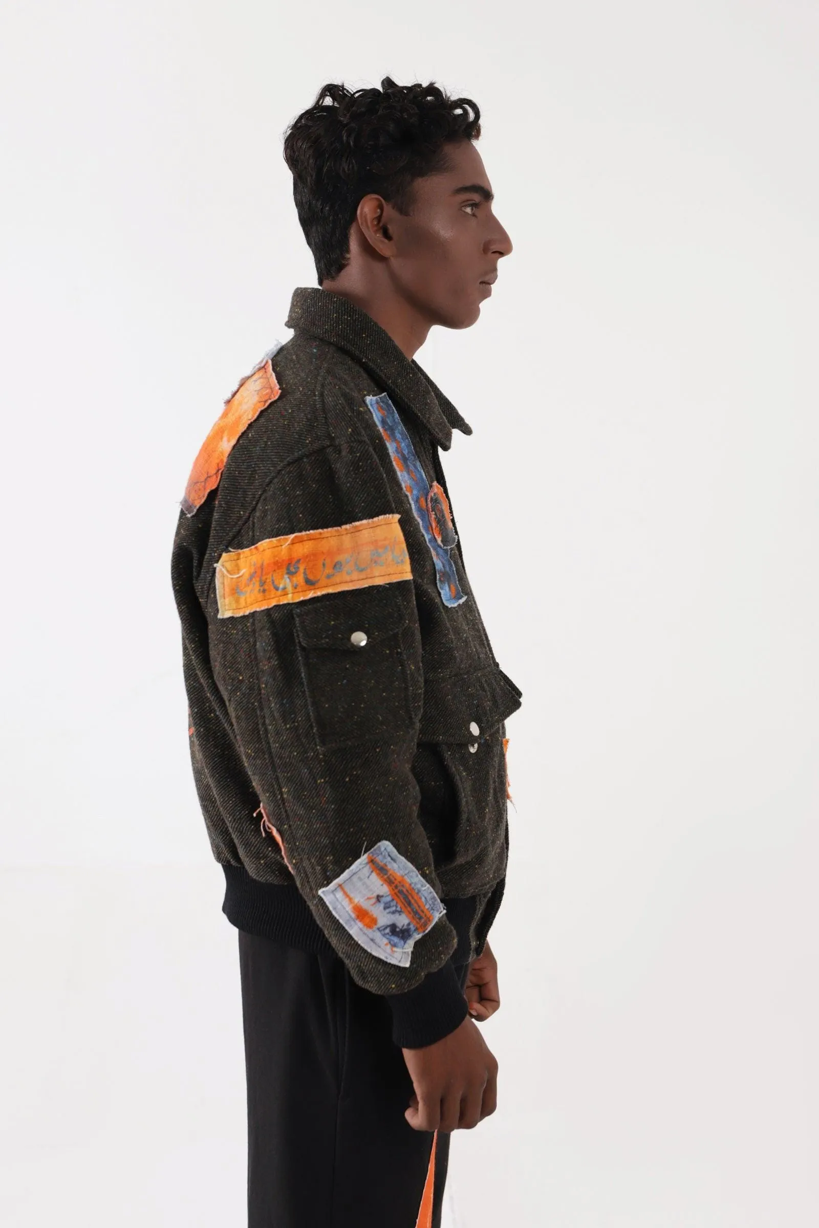 PATCHWORK HANDWOVEN BOMBER JACKET