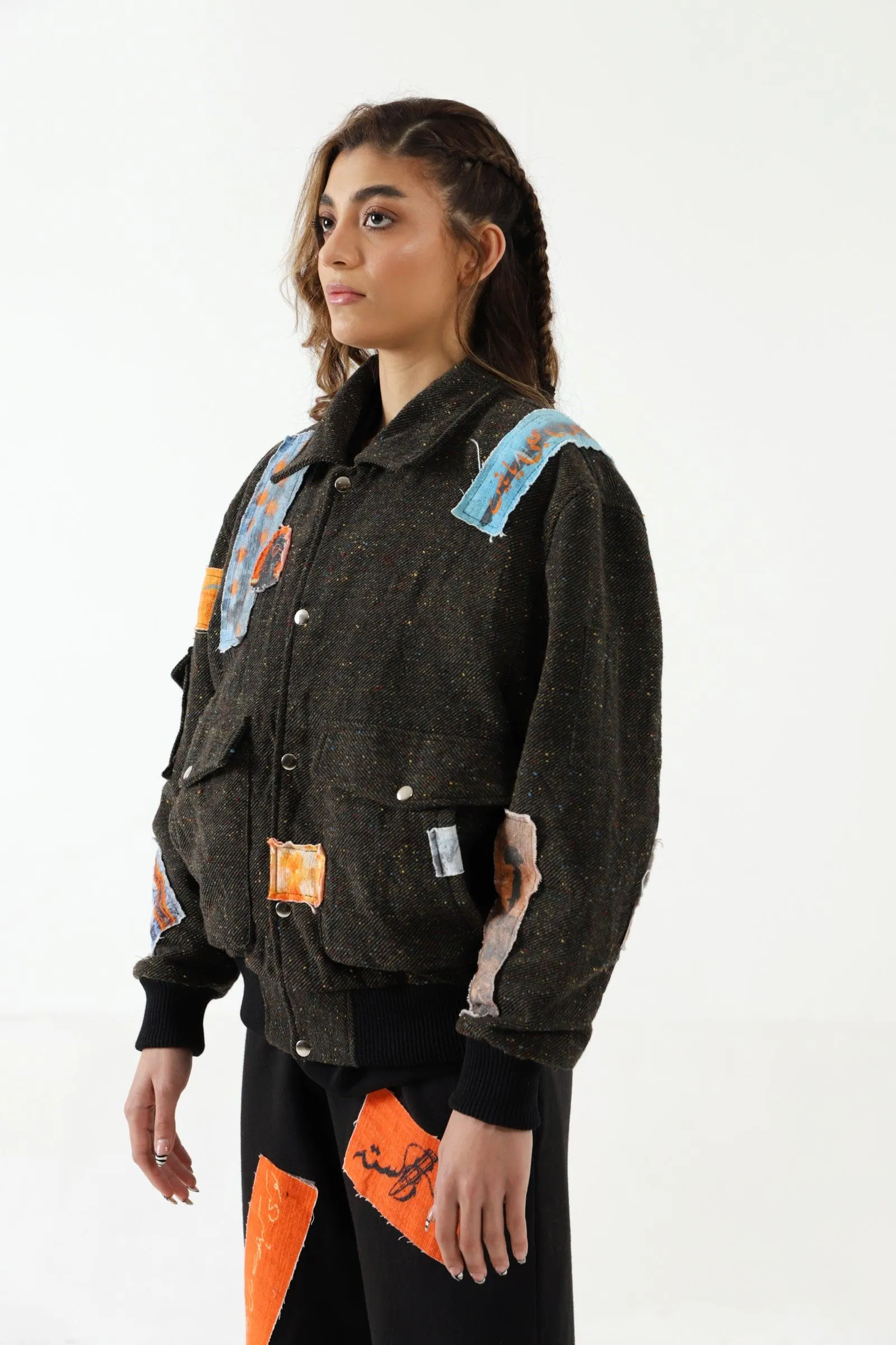 PATCHWORK HANDWOVEN BOMBER JACKET