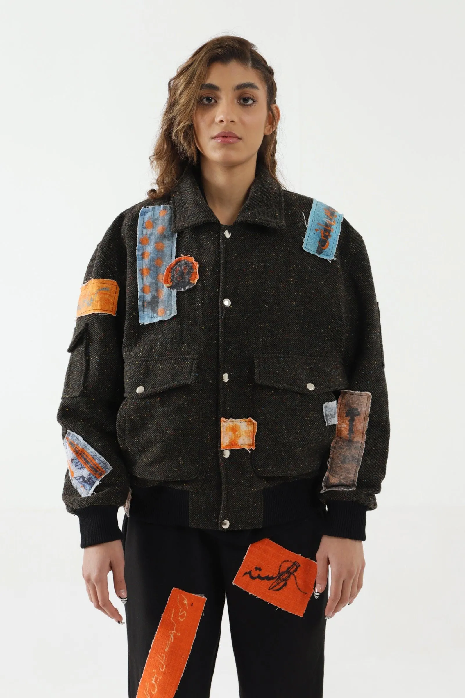 PATCHWORK HANDWOVEN BOMBER JACKET