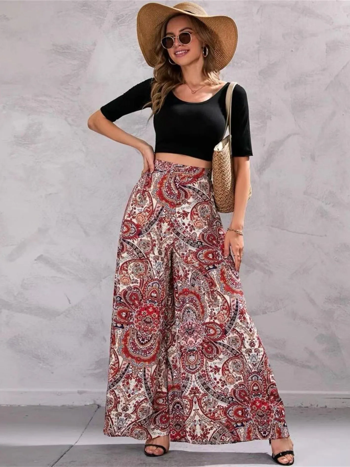 Print Wide Vacation Leg Pants