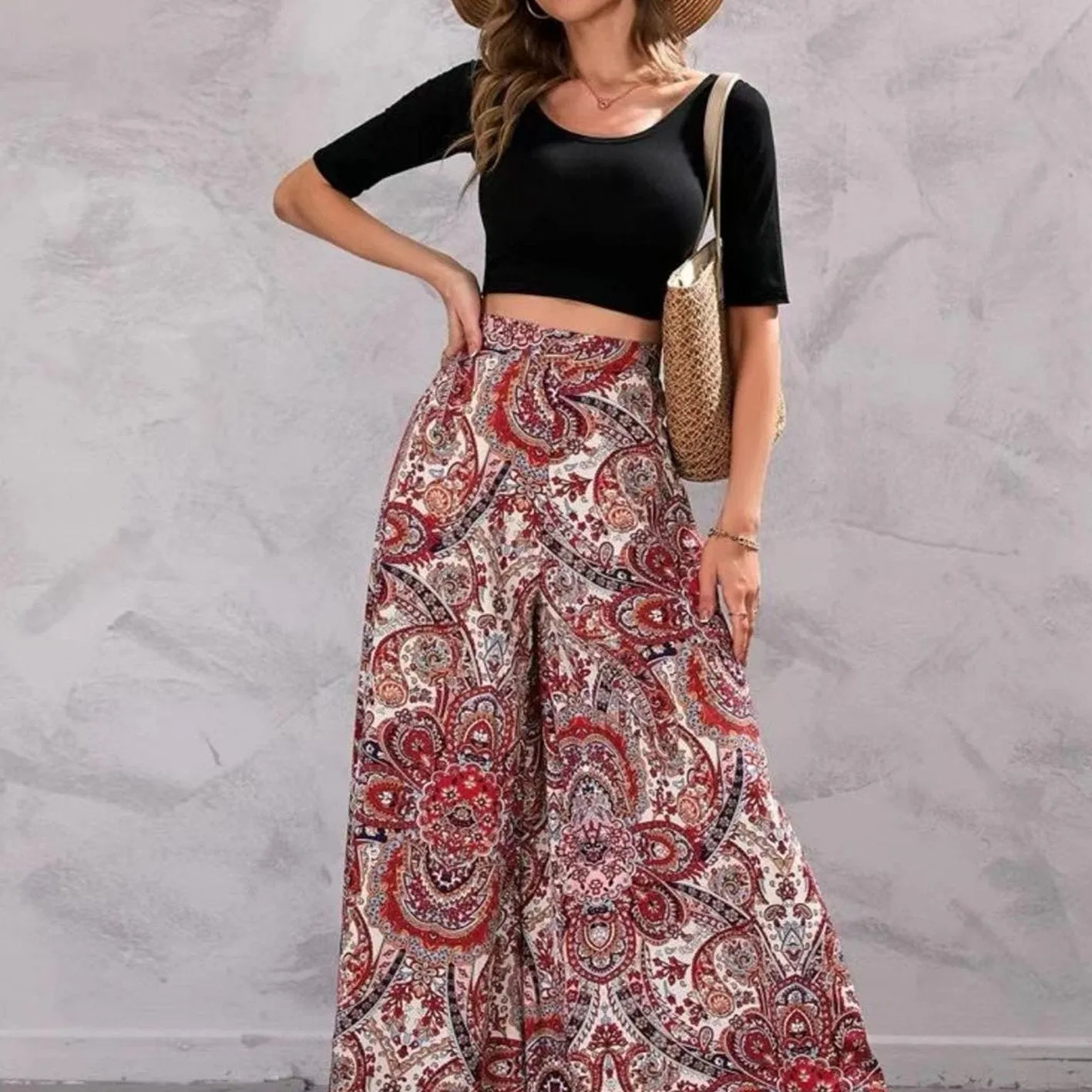 Print Wide Vacation Leg Pants